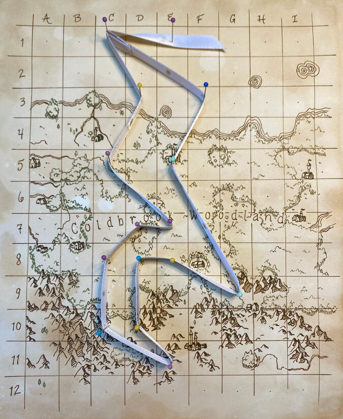 The map with one of the hidden images shown with a correctly laid out ribbon.